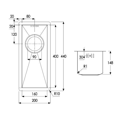 Matrix R0 0.5 Bowl Undermount Kitchen Sink