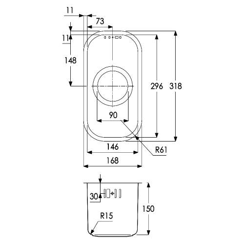 Matrix R50 0.5 Bowl Undermount Kitchen Sink