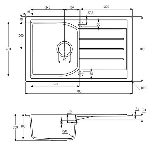 ORIEL 1.0 Bowl Granite Kitchen Sink