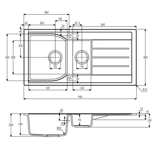 ORIEL 1.5 Bowl Granite Kitchen Sink