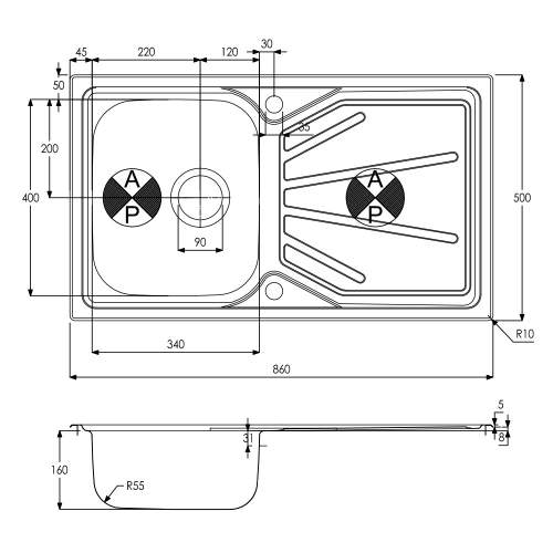 TRYDENT Compact 1.0 Bowl Kitchen Sink