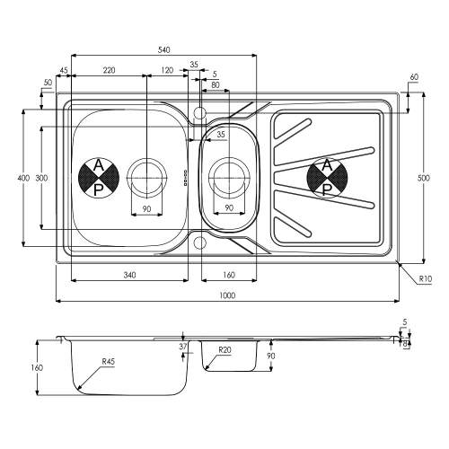 TRYDENT 1.5 Bowl Kitchen Sink