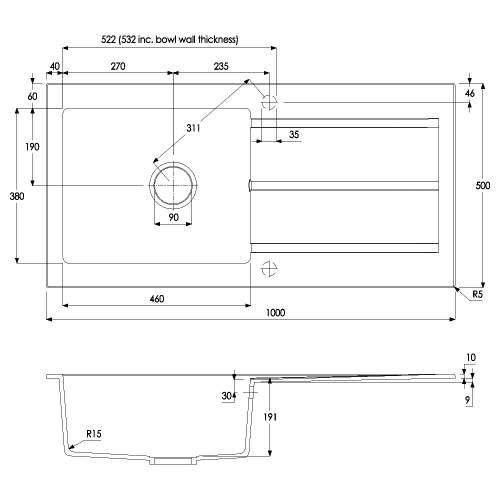 Zero 1.0 Bowl Granite Kitchen Sink