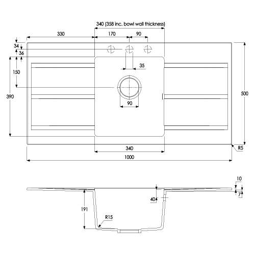 Zero 1.0 Bowl Double Drainer Granite Kitchen Sink