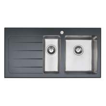 KubeVetro Black Glass 1.5 Bowl Kitchen Sink