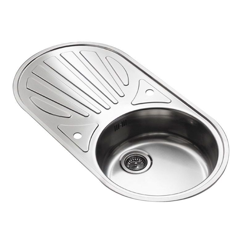 Round stainless steel sink with drainer deals