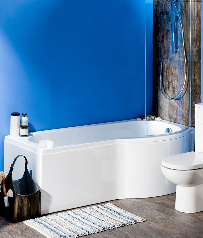 P Shape Shower Bath with Panel & Screen - Sinks-Taps.com