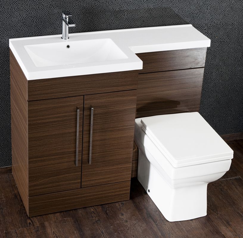 Aquabro LShaped Bathroom Furniture Walnut