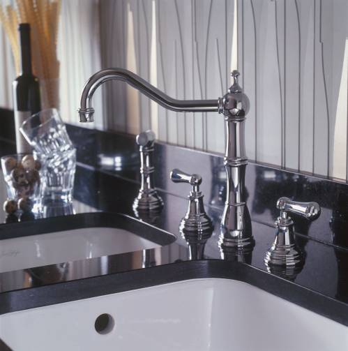 4776 ALSACE Three Hole Mixer Kitchen Tap with Lever Handles and Rinse