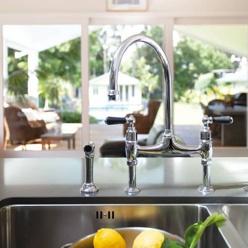 4173 IONIAN Deck Mounted Mixer Kitchen Tap with Lever Handles and Rinse