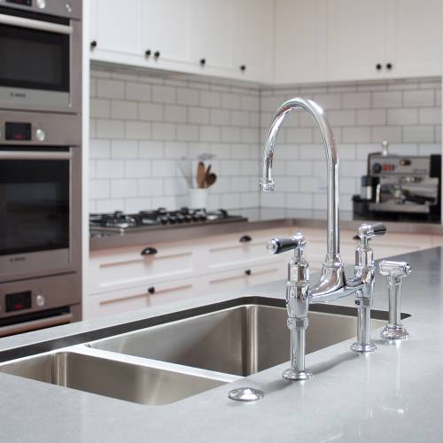4173 IONIAN Deck Mounted Mixer Kitchen Tap with Lever Handles and Rinse