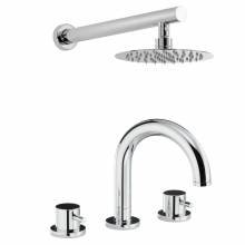HARMONIE Thermostatic Deck Mounted 3 Hole Bath Mixer Tap & Wall Mounted Shower
