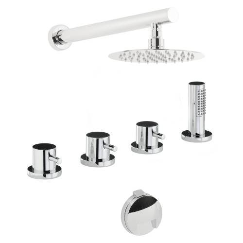 HARMONIE Thermostatic Deck Mounted Bath Overflow Filler Kit With Handshower & Wall Mounted Shower