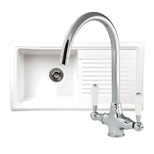 LUX RL304CW Ceramic 1.0 Bowl Kitchen Sink with FREE Reginox Tap
