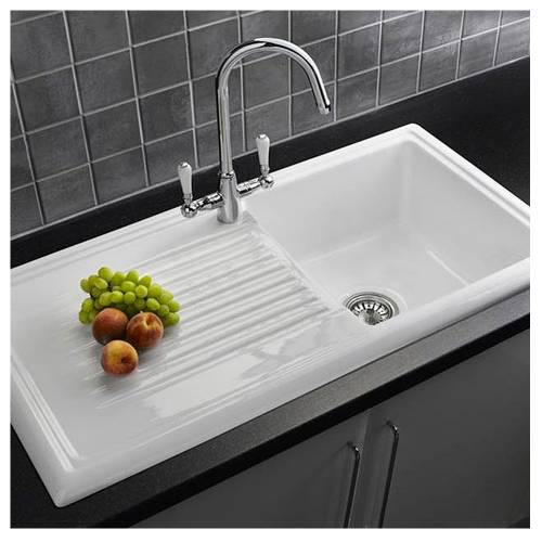 LUX RL304CW Ceramic 1.0 Bowl Kitchen Sink with FREE Reginox Tap