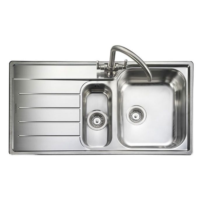 Kitchen Sink 1.5 Bowl LH Drainer Stainless Steel Modern Inset Strainer Waste