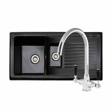 RL401CB Black Ceramic 1.5 Bowl Kitchen Sink With FREE Reginox BROOKLYN Tap