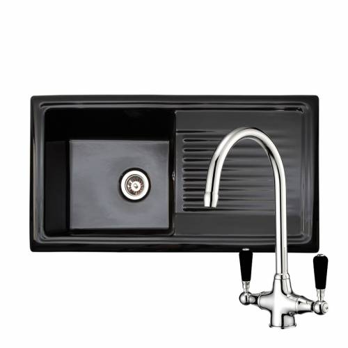 RL404CB Black Ceramic 1.0 Bowl Kitchen Sink With FREE Reginox BROOKLYN Tap