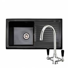 RL404CB Black Ceramic 1.0 Bowl Kitchen Sink With FREE Reginox BROOKLYN Tap