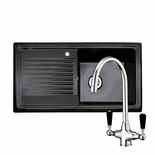 RL404CB Black Ceramic 1.0 Bowl Kitchen Sink With FREE Reginox BROOKLYN Tap