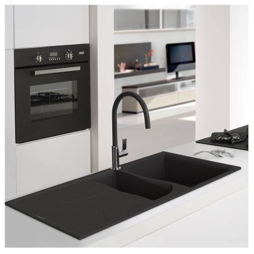 Ego 475 1.5 Bowl Inset Granite Kitchen Sink - Black