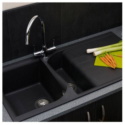 Ego 475 1.5 Bowl Inset Granite Kitchen Sink - Black