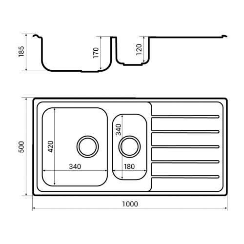 Bluci Siena 150 1.5 Bowl Sink and Drainer Dimensions