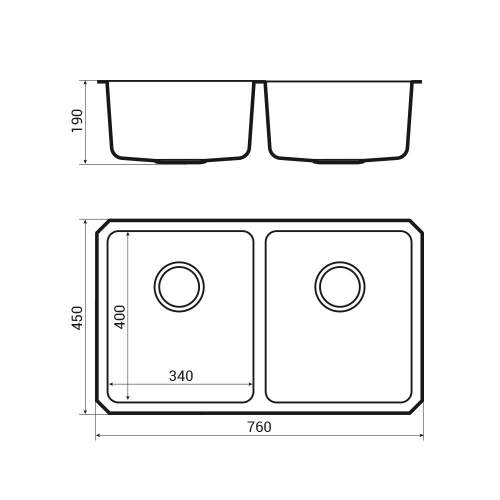 ORBIT 02 Double Bowl Undermount Kitchen Sink DImensions