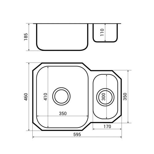 Bluci RUBUS 150UR Undermount 1.5 Bowl Kitchen Sink Dimensions
