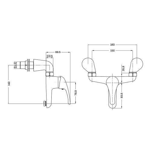 Aquabro RIO Bath Filler Tap Dimensions