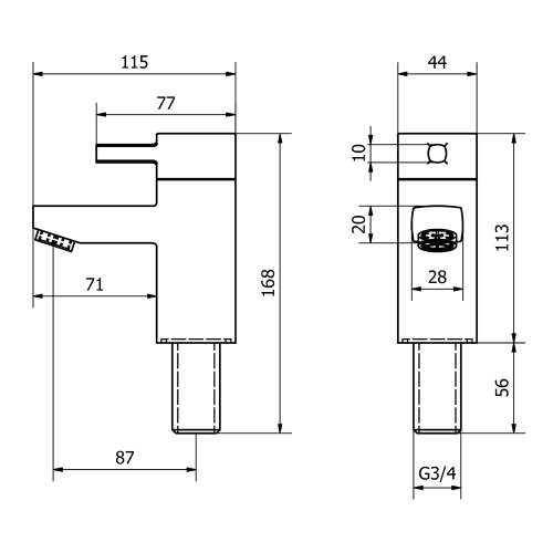 Aquabro NERO Bath Taps Dimensions