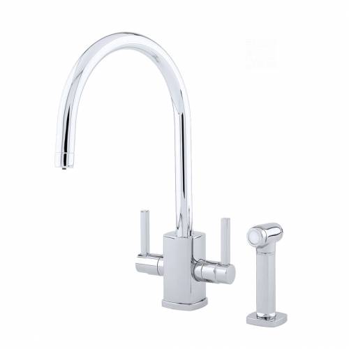 Perrin and Rowe 4308 RUBIQ 'C' Spout Kitchen Tap with Rinse in Chrome