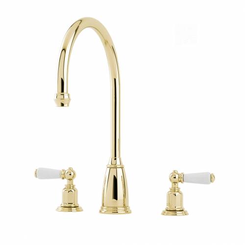 4371 ATHENIAN Three Hole Mixer Tap with Lever Handles in Gold