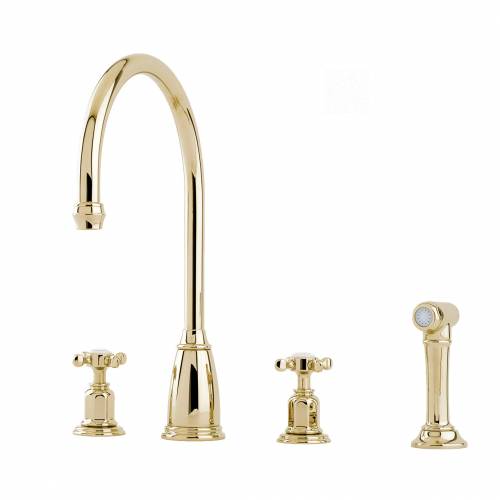 Perrin and Rowe 4375 Athenian Kitchen Tap with Rinse in Gold
