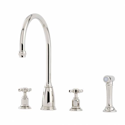 Perrin and Rowe 4375 Athenian Kitchen Tap with Rinse in Nickel