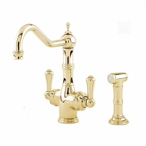 1570 AQUITAINE Dual Lever Filtration Mixer Tap with Rinse in Gold