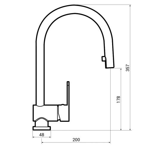 Abode Czar Single Lever Pull Out Kitchen Tap Dimensions