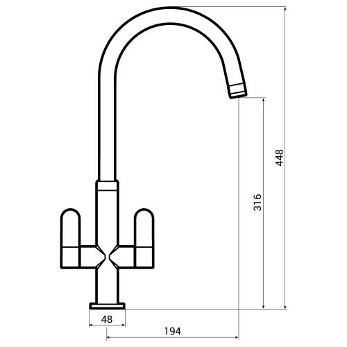 Abode LINEAR NERO Kitchen Tap  - AT1184 Dimensions