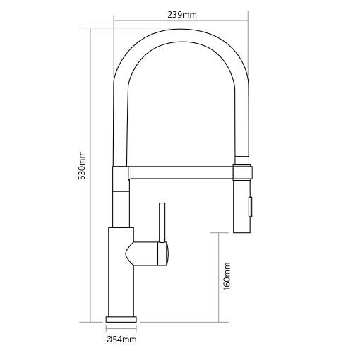 Caple NAVITAS Single Lever Pull Out Spray Kitchen Tap with Stainless Steel Hose Dimensions