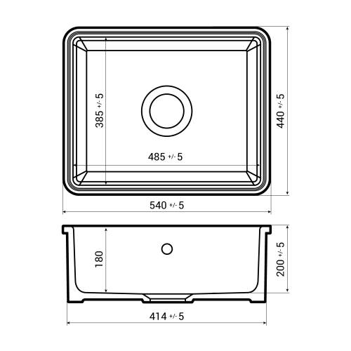 Reginox MATARO Single Bowl Ceramic Undermount Kitchen Sink Dimensions