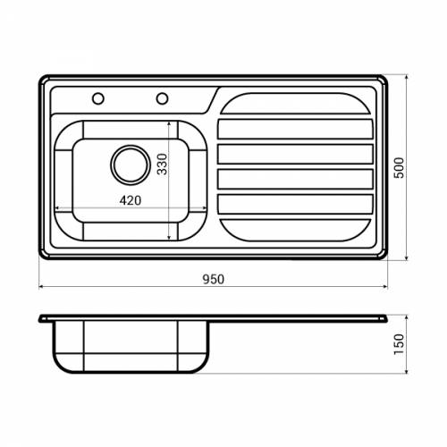 DUKE 10BA Single Bowl Kitchen Sink and Drainer Dimensions