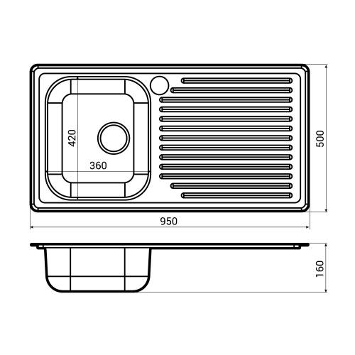 DUCHESS Single Bowl Kitchen Sink and Drainer - RP160S Dimensions