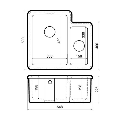 Shaws CLASSIC BRINDLE 150 Sink Dimensions