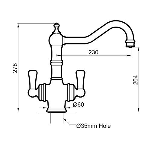 1470 AQUITAINE Dual Lever Filtration Mixer Kitchen Tap in Pewter