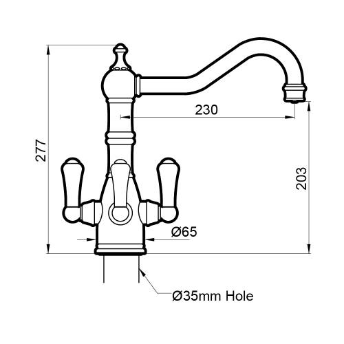 Perrin & Rowe 1475 PICARDIE Filtration Mixer Kitchen Tap Technical Drawing