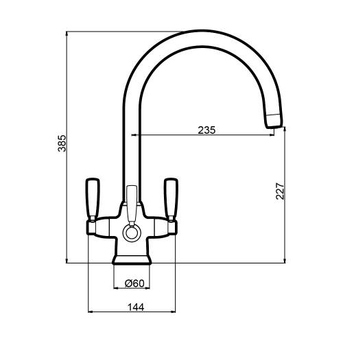 Perrin & Rowe 1480 METIS Filtration Mixer Kitchen Tap with Lever Handles Technical Drawing