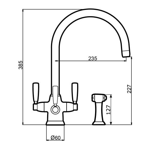 Perrin & Rowe 1580 METIS Filtration Mixer Tap with Lever Handles and Rinse Technical Image