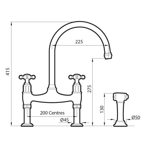 Perrin and Rowe 4172 Ionian Kitchen tap Technical Image