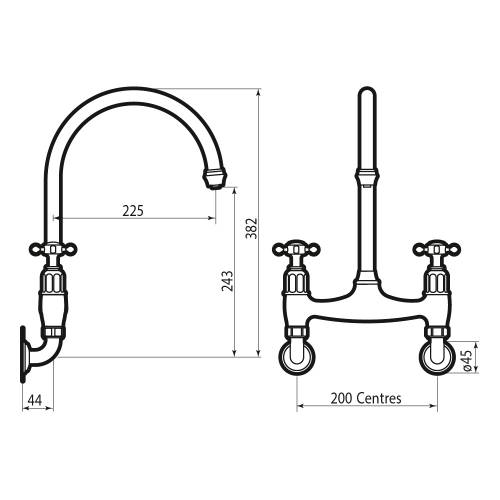 Perrin and Rowe Ionian 4182 Kitchen Tap Technical Image