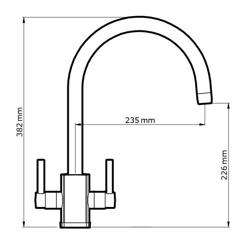 Perrin and Rowe RUBIQ 'C' Spout Kitchen Tap Technical Image